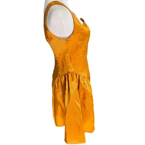 NWT Micas Satin Puff Hem Sleeveless Mini Dress Size‎ S Yellow Ochre thumbnail 2