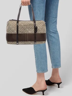 Coach Beige Signature Canvas Top Handle Tote with Dark Brown Leather Trim thumbnail 1