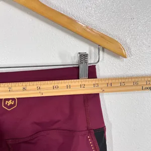 Virus x Onnit Hi-Waist Performance‎ Leggings M Women Maroon Gold Logo Training thumbnail 8