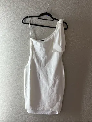 Lulus White One Shoulder Bow Bodycon Mini Dress Size Medium Bridal Party thumbnail 6