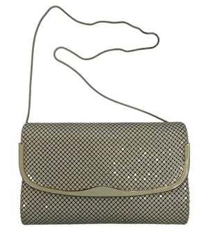 Elka Small Handbag Clutch Cream Metal Mesh Vintage Gold Tone Chain Evening Bag thumbnail 1