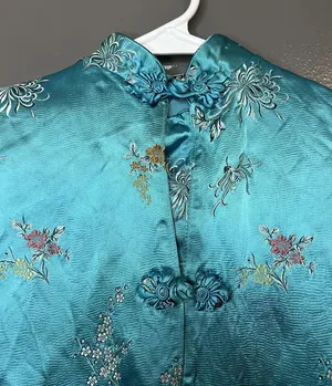 Vintage Great Lion Jacket Womens XS Teal Silk Embroidered Mandarin Hong Kong 60s thumbnail 1