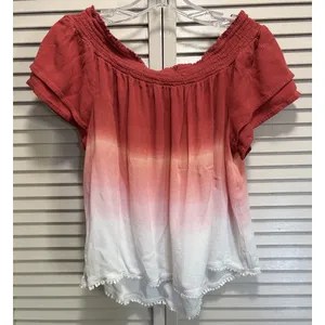 Xhilaration Orange/White Ombre Short Sleeve Smock Boat Neck Size XL Crochet thumbnail 4