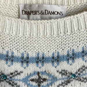 Vintage Draper’s & Damon’s Sparkly Fair Isle Sweater Winter Snowflakes FLAWED thumbnail 3