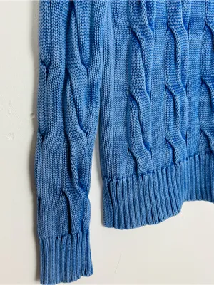 Polo Ralph Lauren blue sunwashed classic cotton cable knit crewneck sweater. XS thumbnail 2