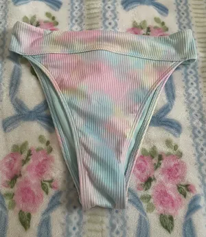 Hollister Pastel Tie-Dye Ribbed Bikini Bottoms - Pink, Blue, Green thumbnail 1