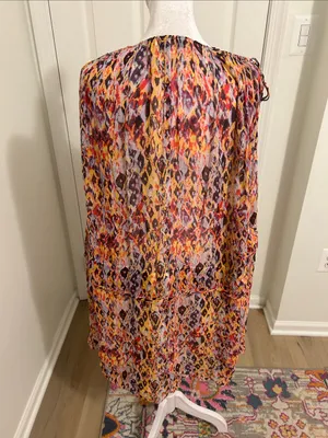 IRO Orange Plum Ohno Abstract Tribal Print Mini Flowy Tie Waist Sleeveless Dress thumbnail 8