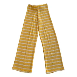 Zara Women Yellow White Striped Knit Wide Leg Pants High Rise Boho Summer Small thumbnail 3