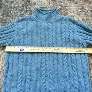 J. Crew Hand Knit Cable Knit Mock Neck Wool Blend Sweater Blue Small thumbnail 4