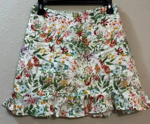 & Other Stories Linen Blend Wildflower Floral Mini Skirt Ruffle Hem Cream Size 4 thumbnail 1