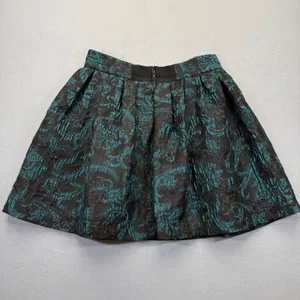 Alice + Olivia Black Teal Metallic Brocade‎ Pleated Mini Skirt estimated S thumbnail 8