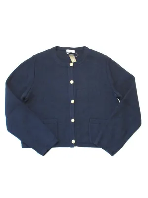 NWT J.Crew Emilie Sweater Lady Jacket in Navy Blue Cotton Knit Cardigan L thumbnail 6