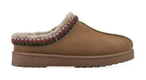 White Mountain Womens Size 10 Chestnut Suede Faux‎ Fur Lined Slippers Pink Trim thumbnail 1