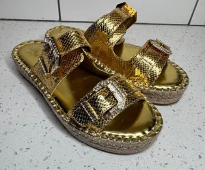 Jessica‎ Simpson Chandria Gold Metallic Snake Rhinestone Espadrille Sandals 10 thumbnail 1