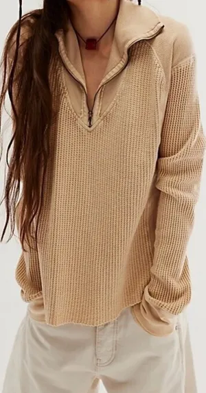 Free People FP One Ashton Zip Thermal Long Sleeve Pullover Top thumbnail 2
