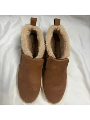TOMS Brown Suede Faux Fur Lined Leopard Print Slip On Ankle Booties 7 Platform thumbnail 2