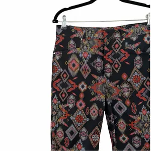 ZARA Mid Rise Black Batik Slim Cotton Bohemian Denim Pants Sz M thumbnail 4