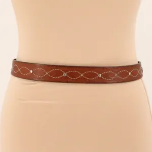 Dockers Western Embossed Leather Belt Womens Size M Brown Floral Studded Y2K thumbnail 4
