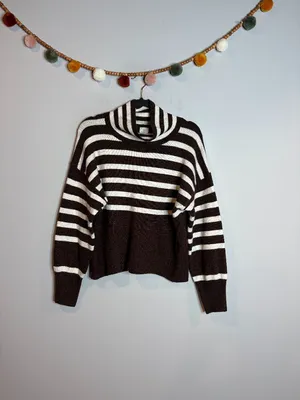A New Day brown striped mock neck sweater thumbnail 2
