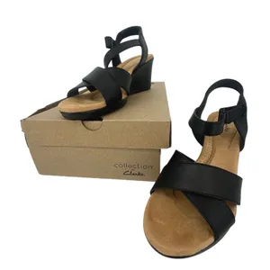 Clarks Collection Tulip Gem Black Leather Wedge Sandals Womens 8.5‎ Career thumbnail 1