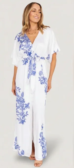 Sugar lips white maxi dress with blue floral print size large NWT thumbnail 1
