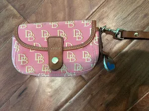 Dooney & Bourke Vintage Mini Pink Monogram Flap Wristlet thumbnail 3