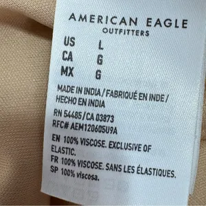 American Eagle Boho Striped Gauze Wide Leg Smocked Jumpsuit‎ Beige Large thumbnail 9