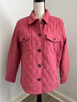Talbots Quilted Barn Jacket Large Pink Shacket Corduroy Preppy Bright Equestrian thumbnail 1