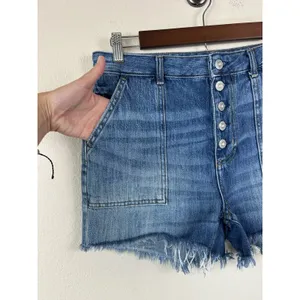 We The Free High-Rise Denim Shorts 28 Button Fly Raw Hem Patch Pockets thumbnail 6