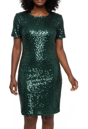 Royal Feelings Vintage Hunter Emerald Green Sequin Dress Women's‎ Size XL thumbnail 1