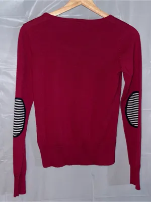 Ariat Sweater Women’s Small Pink Merino Wool Equestrian Elbow Patches V-Neck thumbnail 2