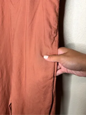 UNIQLO Terracotta Linen Blend Wide Leg Jumpsuit Square Neck Minimalist Small thumbnail 4