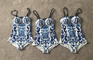 Women’s Blue & White Pattern Swimsuit thumbnail 1