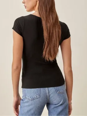 Women’s Reformation Zya Sweetheart Neckline Ribbed Black Top XS thumbnail 3