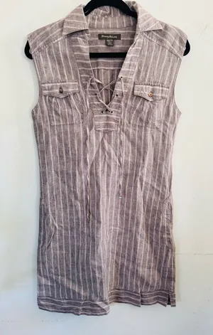 Tommy Bahama Beige Striped Midi Dress thumbnail 1