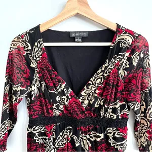 Y2K Whimsigoth Babydoll Top Size S Fairy Grunge Empire Waist Floral Beaded thumbnail 3