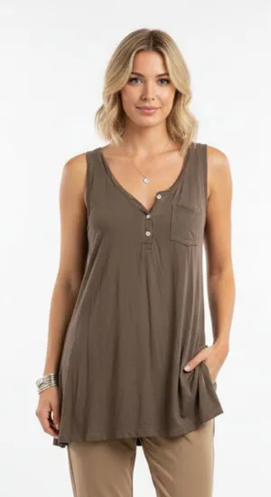 POL Gray Sleeveless T Shirt Tunic Top L thumbnail 1