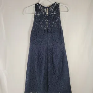 J.Crew Women's Navy Blue Floral Lace High Neck Sleeveless Cocktail Dress Size 10 thumbnail 4