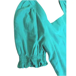 Draper James RSVP Linen Blend Puff Sleeve Mini Dress Green Square Neck S thumbnail 4