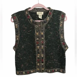 St. John's Bay Green Floral Cardigan Vest thumbnail 2