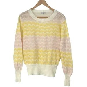 FRNCH Paris Linette Chevron Pink‎ and Butter Yellow Sweater Size Small Preppy thumbnail 2