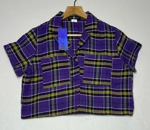 Dolls Kill Daisy Street Purple/Yellow Check Punk Casual Grunge Ska Shirt size M thumbnail 1
