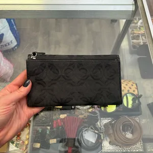 Coach Black Signature Jacquard Long Wallet Snap Flap Checkbook Style thumbnail 2