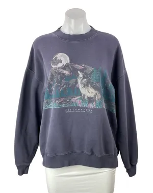Abercrombie & Fitch Women's Navy Blue Wolf Graphic Fleece Sweatshirt Top Size S thumbnail 1