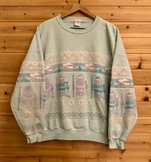 VNTG 1990 Lifestyles XL Puffy Paint Skiing Bears Snowflake Pullover Sweatshirt thumbnail 1