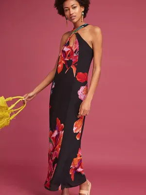 Anthropologie Maeve Cayman Silk Halter Maxi Dress Size S thumbnail 2