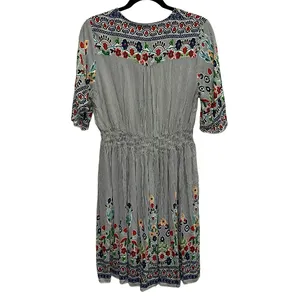 Striped & Floral V Neck Button Front Dress‎ thumbnail 4