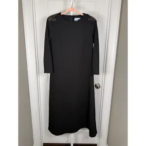 Tuckernuck Black Beaded‎ Shoulder Midi Dress Size L Textured Quiet Luxury thumbnail 2