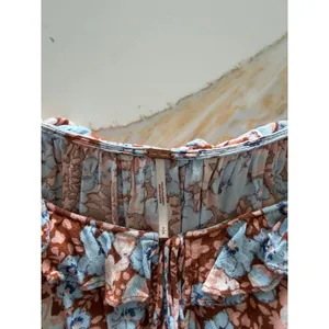 Free People Floral Ruffle Smocked Back Blouse Blue Brown‎ Small thumbnail 3