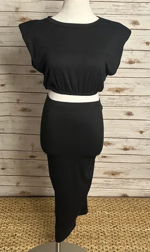 Black bodycon crop top high-waisted midi pencil skirt set Size Small minimalist thumbnail 1
